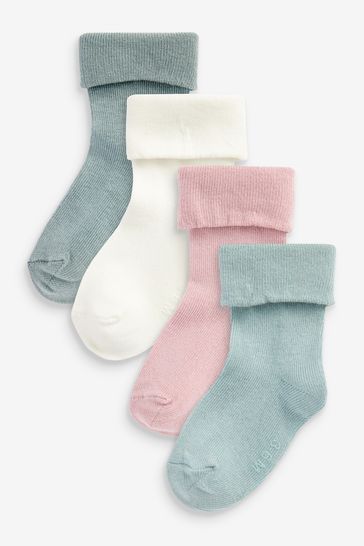 Pink & Blue Baby Roll Top Socks 4 Pack (0mths-2yrs)