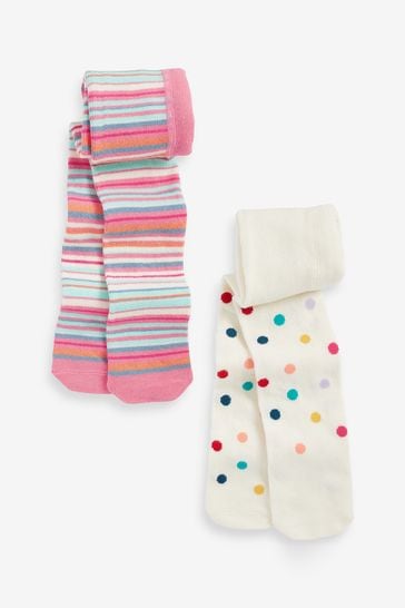 Bright Pink Spot/Stripe 2 Pack Baby Tights (0mths-2yrs)