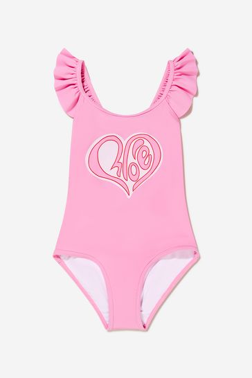 Girls Heart Print Swimsuit in Fuchsia