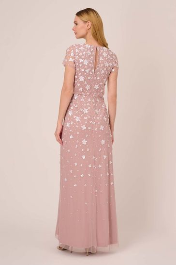 Adrianna Papell Pink 3D Beaded Long Dress