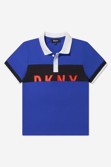 DKNY Boys Cotton Logo Blue Polo Shirt