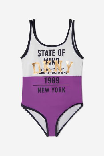 DKNY Girls Logo Print Purple Swimsuit