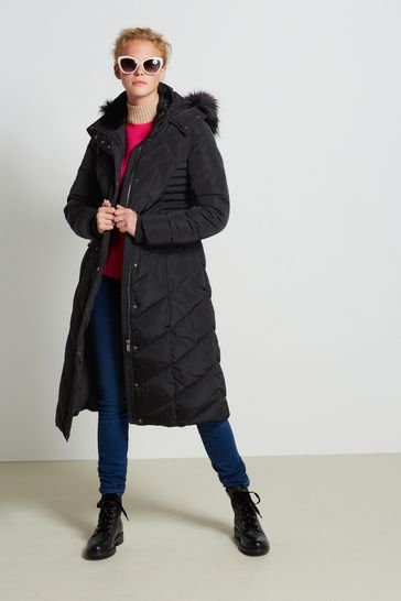 Black padded faux fur hooded coat sale