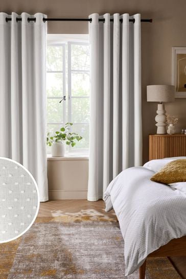 White Tufted Spot Blackout/Thermal Eyelet Curtains