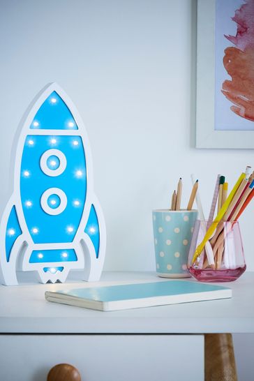 glow Blue Wooden Rocket Table Light