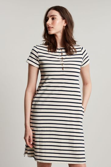 Buy Joules Kea Navy Striped Henley Button Down A Line Dress from