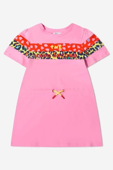 Girls Cotton Logo Dress in Pink