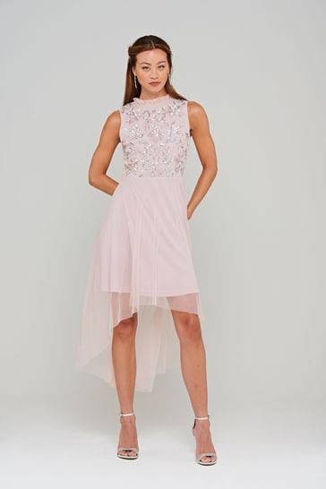 Amelia Rose Pink Embellished High Low Dress