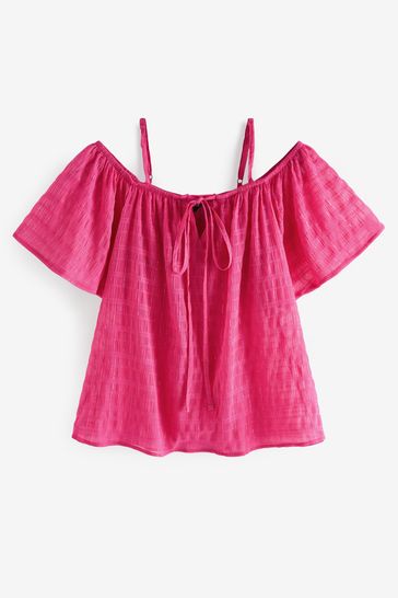 Buy Bright Pink Sparkle Strappy Bardot Top from Next Netherlands