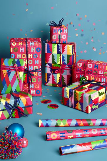 Set of 3 Brights Christmas Wrapping Papers With Accessories