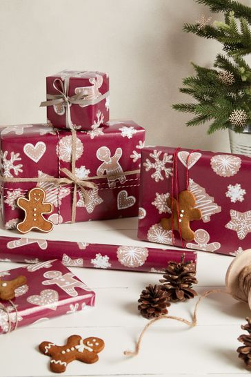 Red Gingerbread 10 Metre Christmas Wrapping Paper