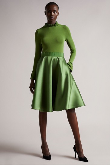 Ted Baker Green Zadi Knitted Frill Full Skirt Dress