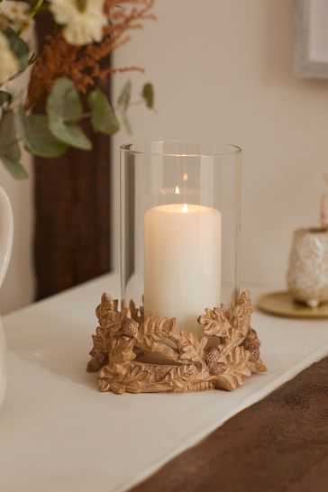 Brown Antler And Acorn Pillar Candle Holder