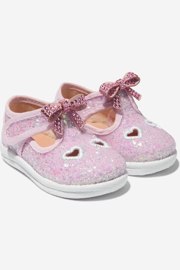 Girls Glitter Bow Shoes in Pink
