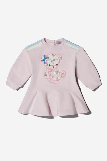Baby Girls Cotton Teddy Bear Sweater Dress in Pink