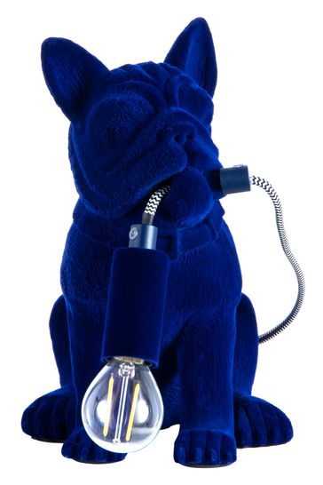 BHS Blue Fred Flocked Frenchie Table Lamp