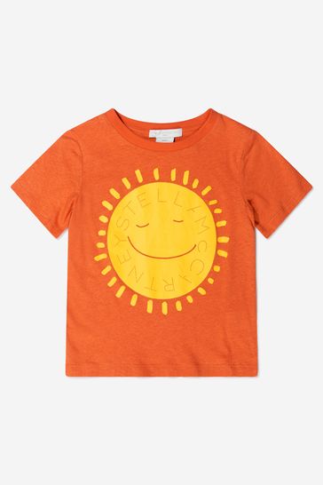 Girls Cotton Sunshine Print T-Shirt in Orange