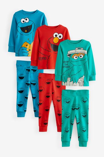 Sesame Street Red/Green 3 Pack Snuggle Pyjamas (9mths-12yrs)