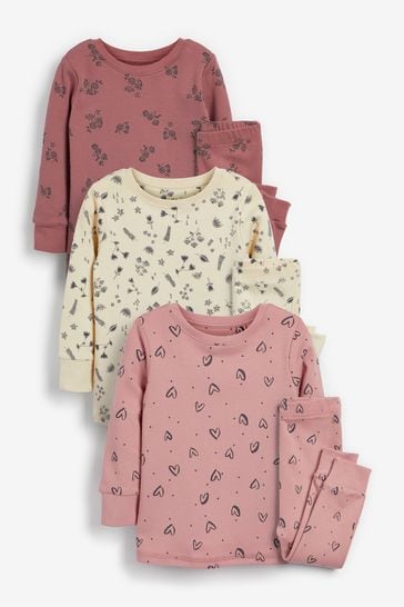 Pink/Cream/Rust Heart/Floral 3 Pack Pyjamas (9mths-8yrs)