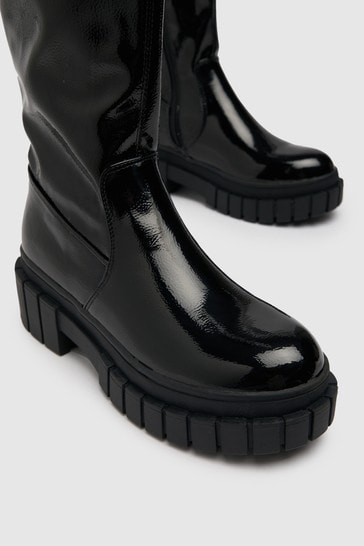 Black patent chunky boots discount
