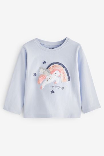 Blue Unicorn Long Sleeve Cotton T-Shirt (3mths-7yrs)