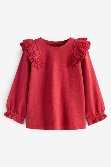 Red Broderie Frill Blouse (3mths-7yrs)
