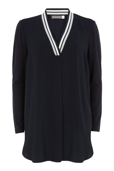 Buy Mint Velvet Navy Blue Metallic V Neck Top from Next Luxembourg