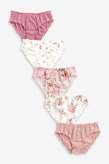 Pink/White Floral 5 Pack Ruffle Briefs (1.5-8yrs)