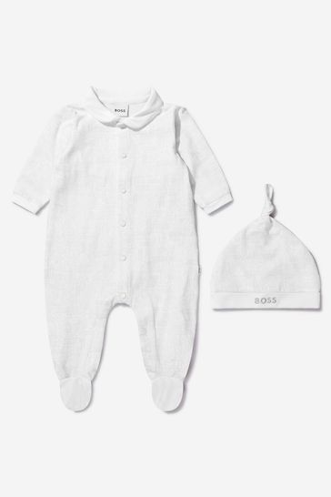 Baby Organic Cotton Sleepsuit and Hat Gift Set in White