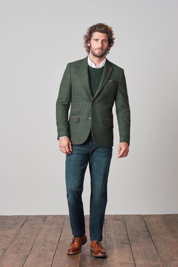 Buy Green Herringbone Check Wool Blend Blazer from Next Australia