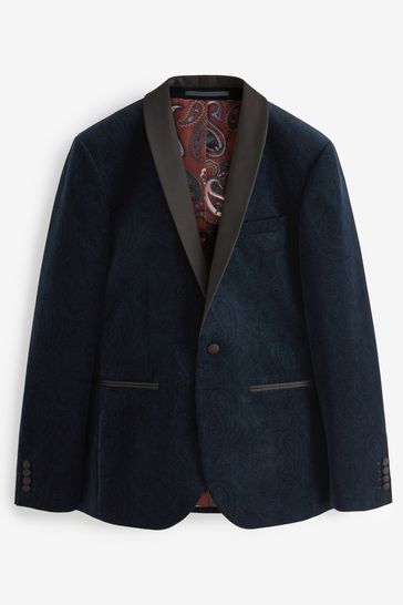 Buy Navy Blue Slim Printed Velvet Jacket from Next Netherlands