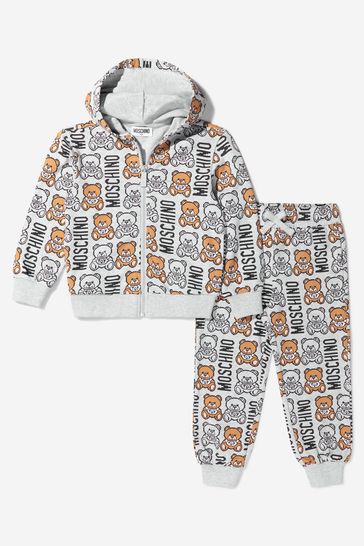 Unisex Cotton Teddy Toy Pixel Tracksuit in Grey