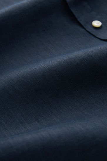 Navy Grandad Collar Signature 100 Linen Long Sleeve Shirt
