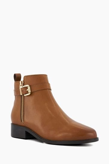 Dune London Brown Wide Fit Pepi Branded Trim Ankle Boots