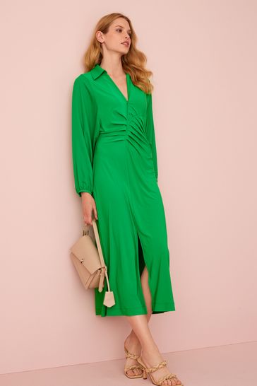 Buy Green Long Sleeve Ruched Shirt Midi Dress from Next Luxembourg