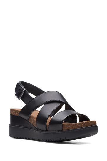 Clarks black sandals best sale wide fit