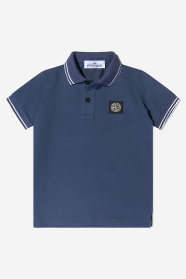 Boys Cotton Logo Polo Shirt in Navy