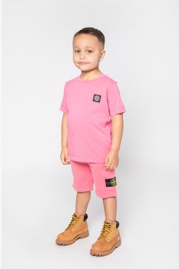 Boys Pink Cotton Short Sleeve Logo T-Shirt