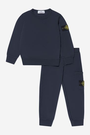 Boys Cotton Branded Tracksuit in Navy