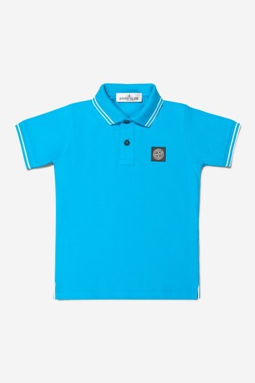 Boys Blue Cotton Logo Polo Shirt