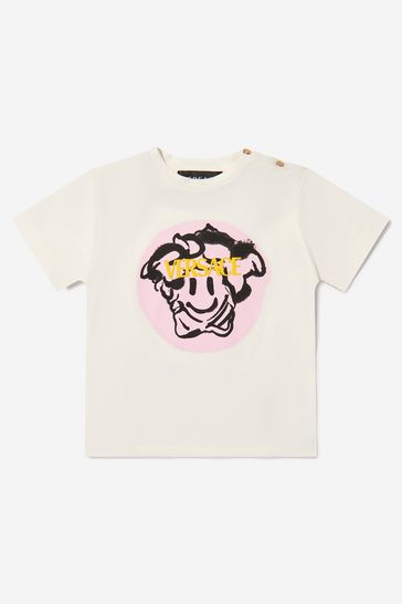Baby Girls Cotton Jersey Medusa Smile Logo T-Shirt in White