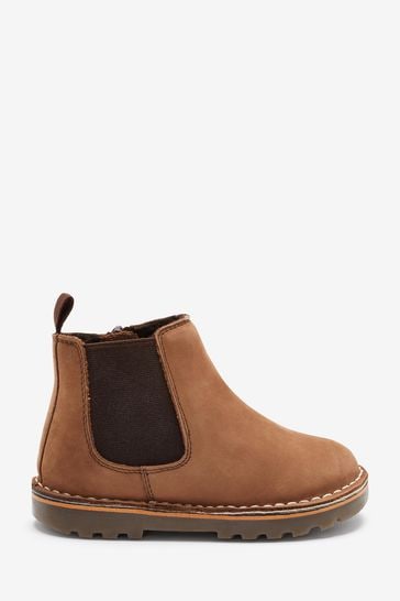 Taupe Brown Wide Fit (G) Warm Lined Leather Chelsea Boots