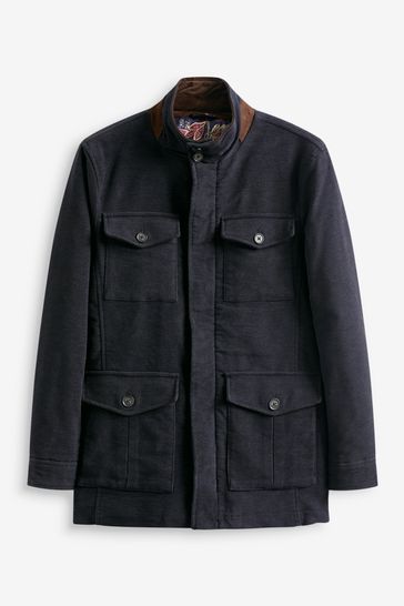 Navy Blue Signature Italian Fabric 4 Pocket Coat