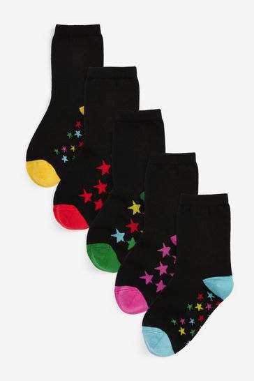 Black Star 5 Pack Cotton Rich Footbed Ankle School Socks