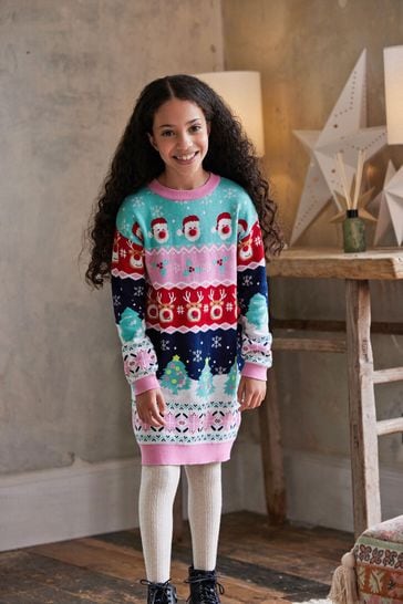Buy Aqua Blue Pink Matching Family Kids Knitted Christmas Jumper Dress 3 16yrs from Next Luxembourg