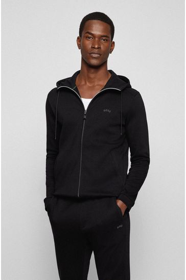 BOSS Black Curved Layered Logo Tracksuit Zip Throught Hoodie