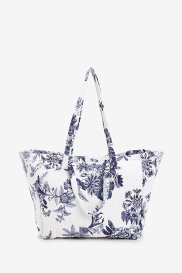 Blue Floral Print Beach Bag