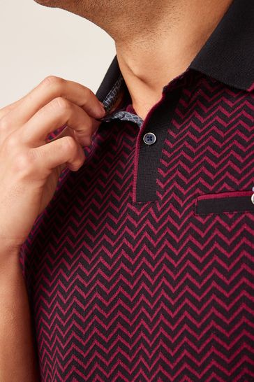 Black/Burgundy Red Geo Print Polo Shirt