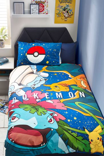 Pokémon Blue Reversible 100% Cotton Duvet Cover And Pillowcase Set