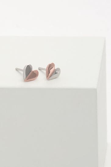 Sterling Silver & Rose Gold Plated Heart Stud Earrings